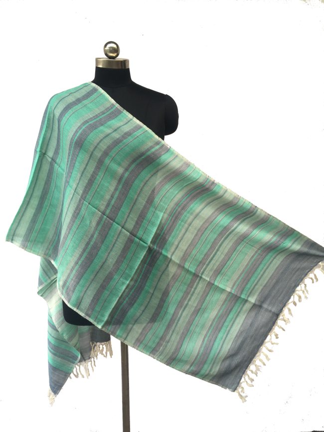 Pure cotton stole from Kilmora in thick vertical stripes of turquoise, cream and navy blue