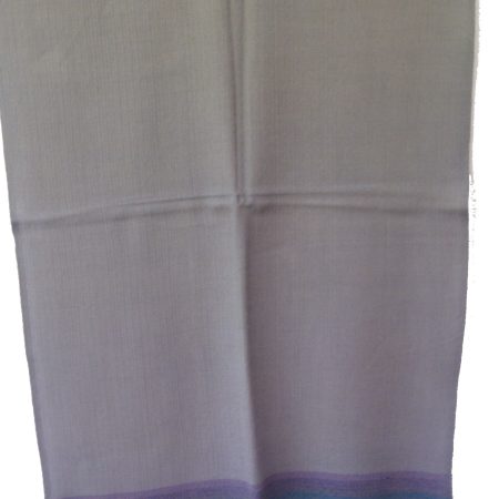 Hand woven merino wool stole in silver gray with a rainbow border