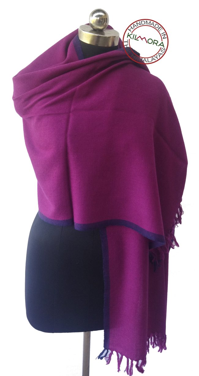 Merino wool stole from Kilmora in rich magenta edged with the deep eggplant purple