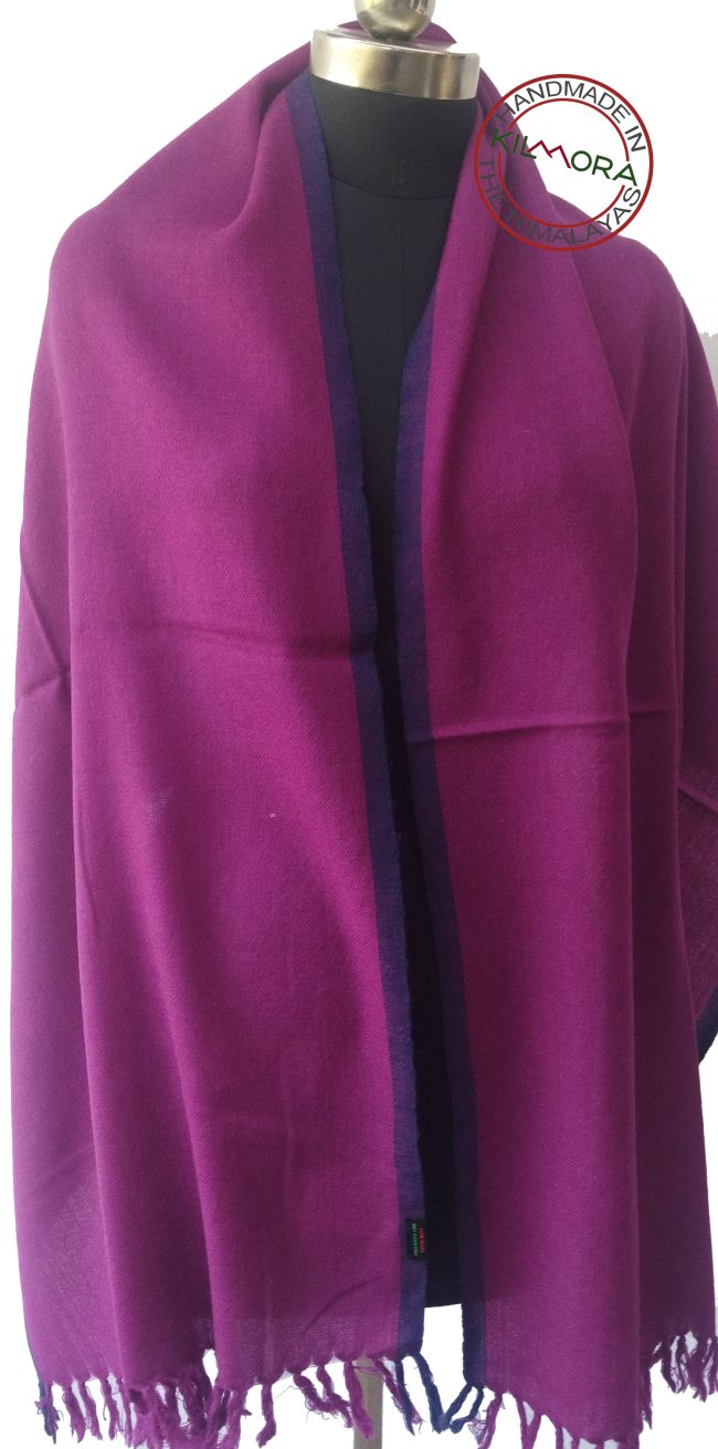 Merino wool stole from Kilmora in rich magenta edged with the deep eggplant purple