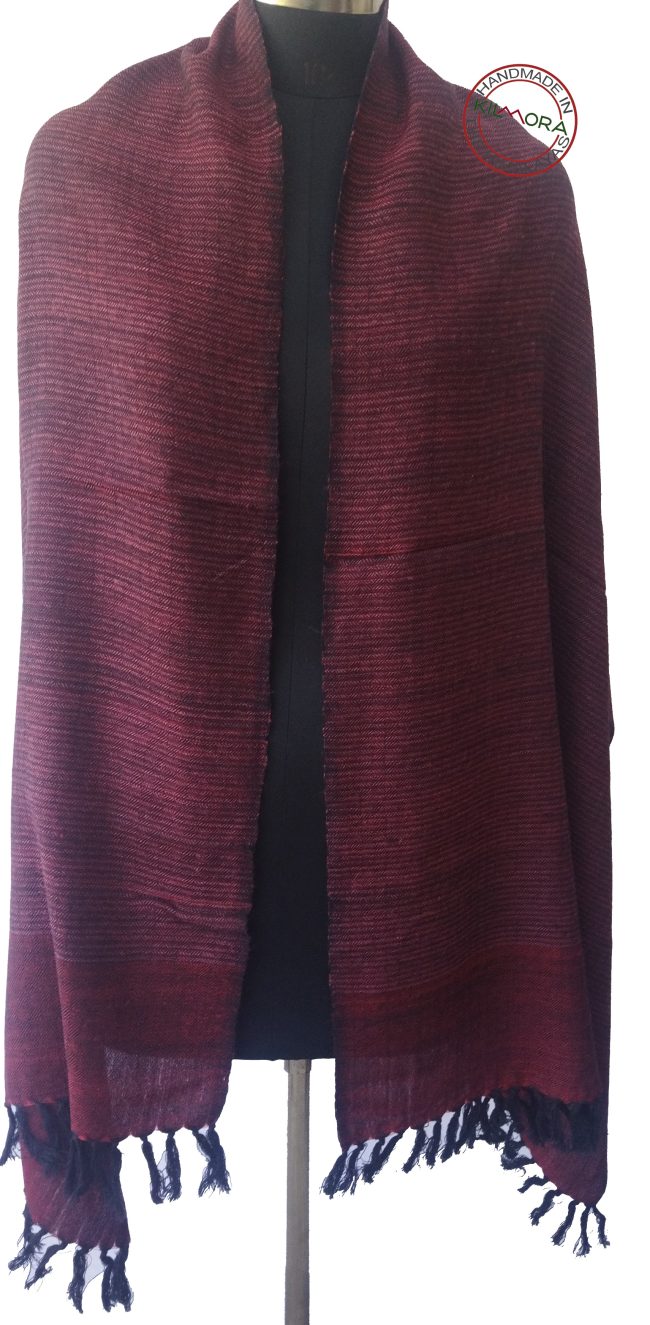 Merino wool stole from KIlmora in thin vertical striped in burnt maroon