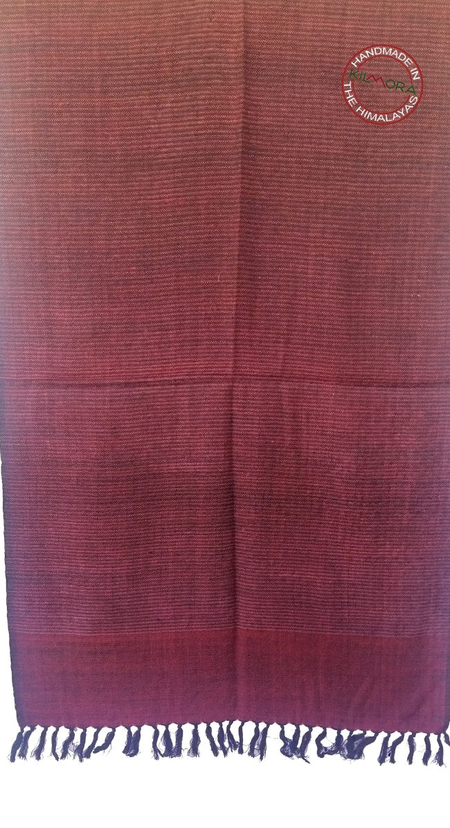 Merino wool stole from KIlmora in thin vertical striped in burnt maroon