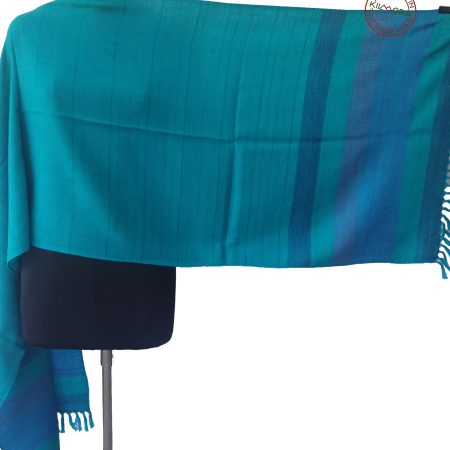 Teal blue merino wool stole with aegean blue border