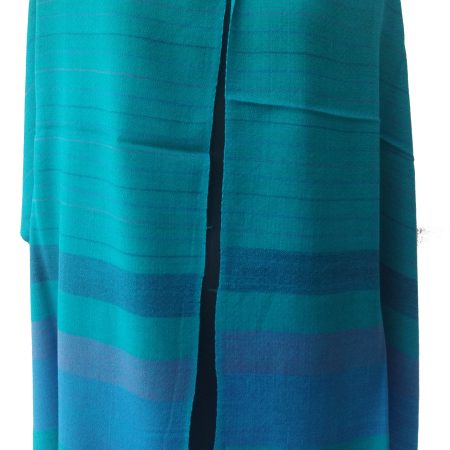 Teal blue merino wool stole with aegean blue border