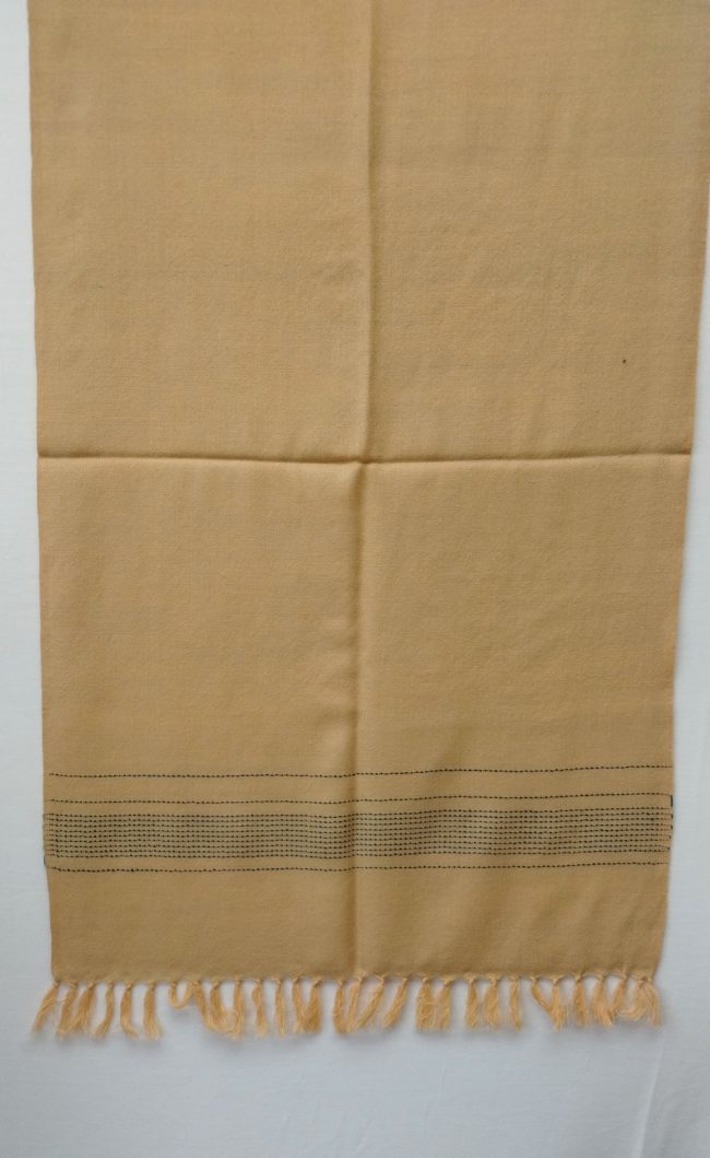 Butter yellow handwoven woollen stole with a muted dashed lead gray border