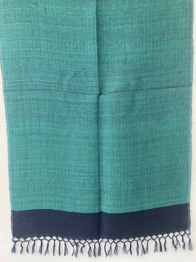 Pure cotton linen stole in shades of teal with a navy border