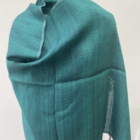 Pure cotton linen stole in shades of teal with a navy border