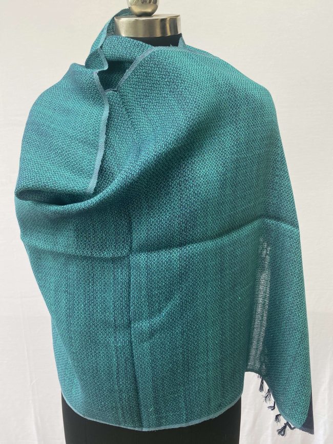 Pure cotton linen stole in shades of teal with a navy border