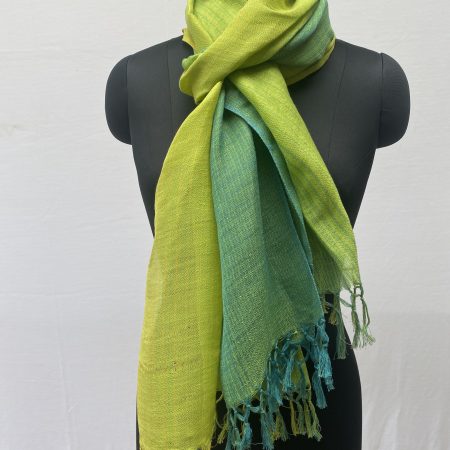 Pure cotton linen handwove stole in gradation in shades of lime, chartreuse and forest green