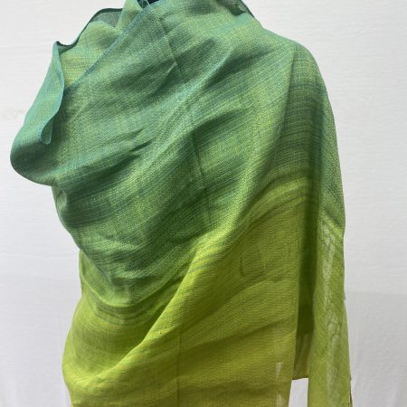 Pure cotton linen handwove stole in gradation in shades of lime, chartreuse and forest green