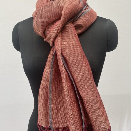 Pure cotton linen handwoven stole in coral shade.