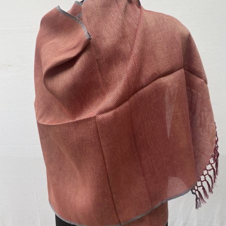 Pure cotton linen handwoven stole in coral shade.