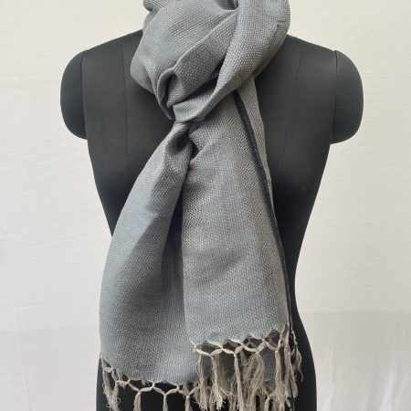 Pure cotton linen handwoven stole in light silver chrome