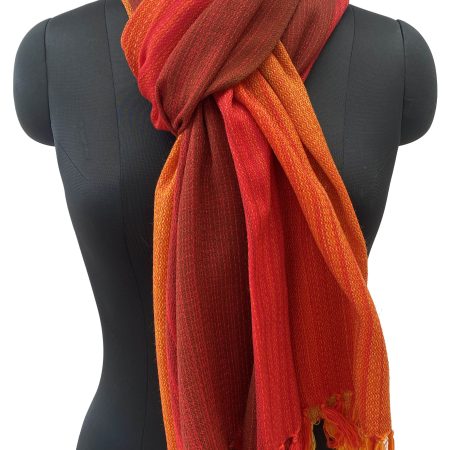 Merino wool handwoven stole in shades of red and yellow