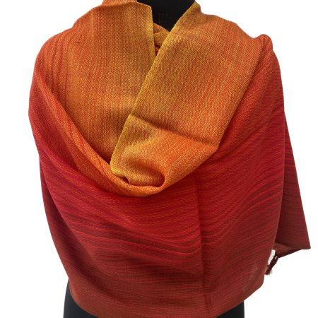 Merino wool handwoven stole in shades of red and yellow