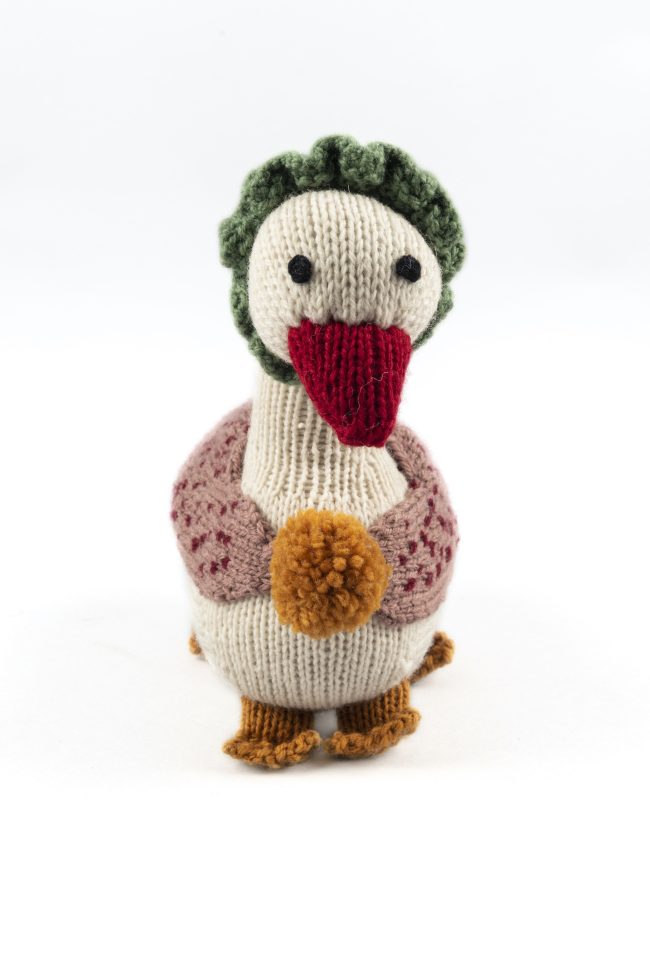 Cotton hand knit toy duck similar to Beatrix Potter's duck