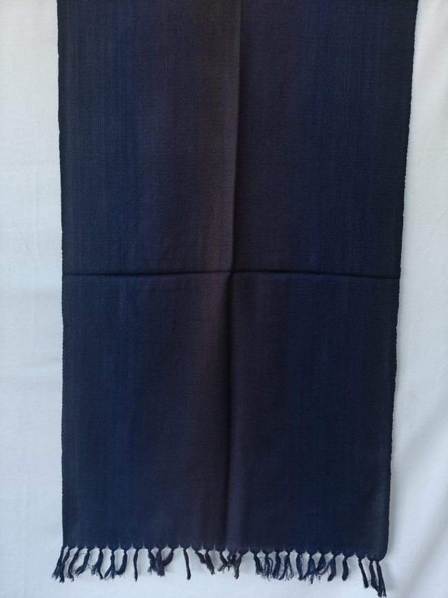 Merino wool stole in gradation weave - in shades of midnight and royal blue with a hint of orange in the middle