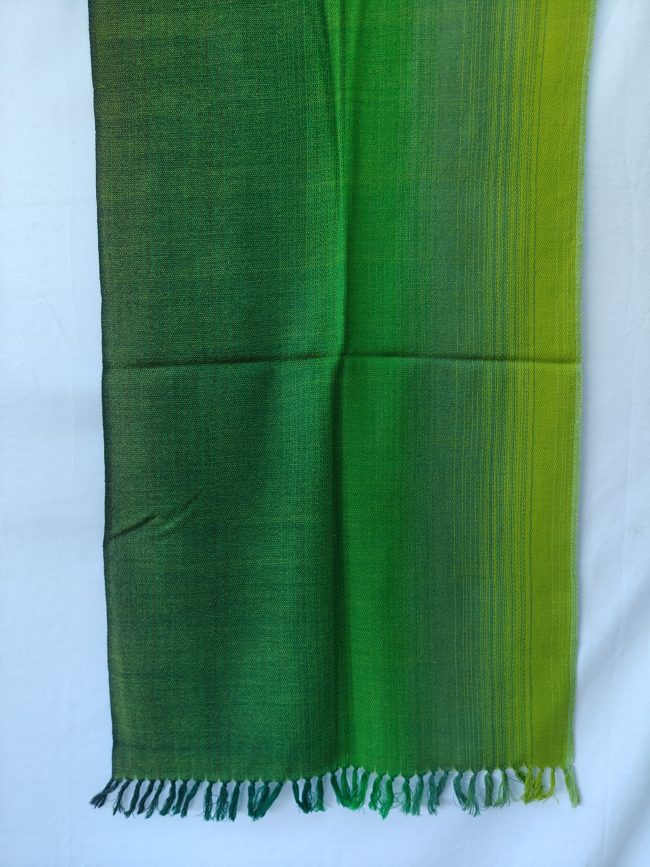 Merino wool ombre stole in shades of lime green, sage green, leaf green, and deep emerald green