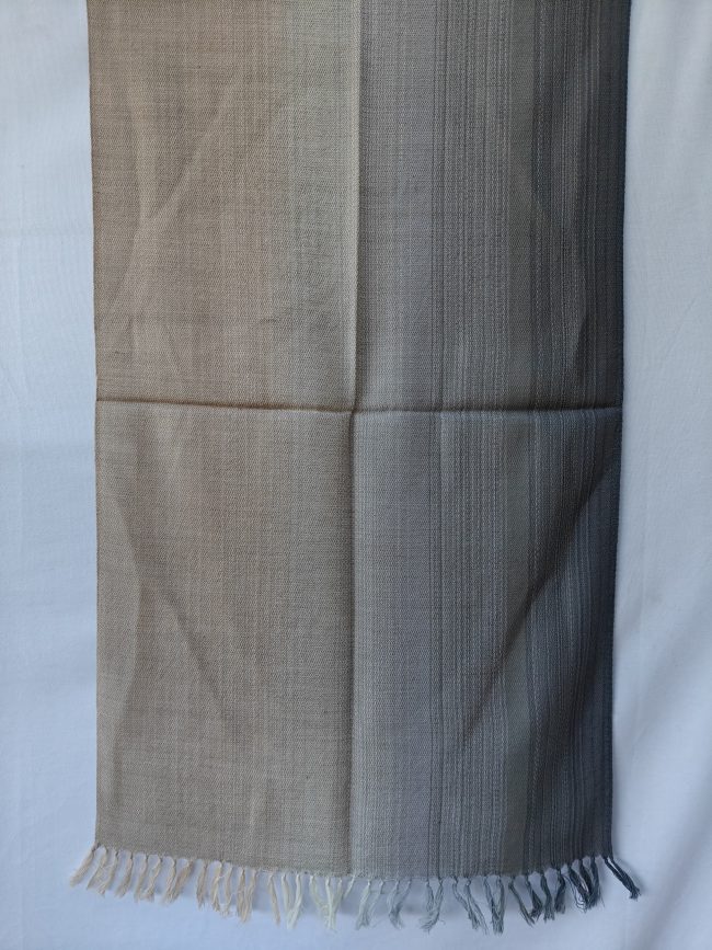 Merino wool ombre stole in shades of cream, beige, sand and royal blue